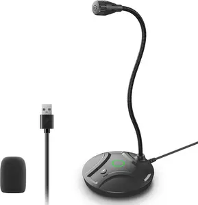 Plug & Play USB Computer Microphone, Flexible Gooseneck & Mute Button LED  Desktop Microphone for Gaming, YouTube, Streaming, Compatible with Windows/ (1.8m /6ft)