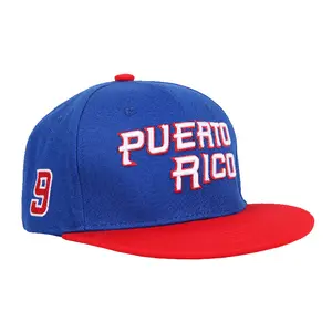 PR #9 Bule And Red Color Blocking Snapback Embroidered Puerto Rico Character Design Adjustable Cap Hip-Hop Sun Protection Hat for Men and Women Casual Personality Outdoor Hat