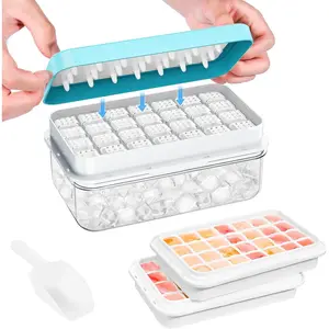 Ice Cube Tray with Lid and Bin, 56 Pcs Ice Trays for Freezer, Set of 2 Cube Trays with Container, Lid & Ice Scoop, BPA Free