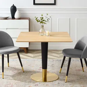 Modway Zinque 36" Square Dining Table in Gold Natural