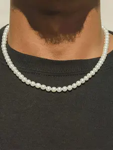 Unisex Elegant Faux Pearl Decorated Beaded Necklace, Exquisite Casual Beaded Necklace Chain, Jewelry for Women & Men, Accessories for Couples, Holiday Gifts