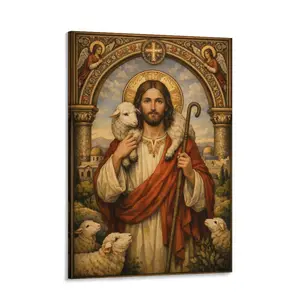 Religious Christian Canvas Posters & Prints - Jesus the Good Shepherd & Connect to God Prayer Humor Canvas Wall Art for Home Decor