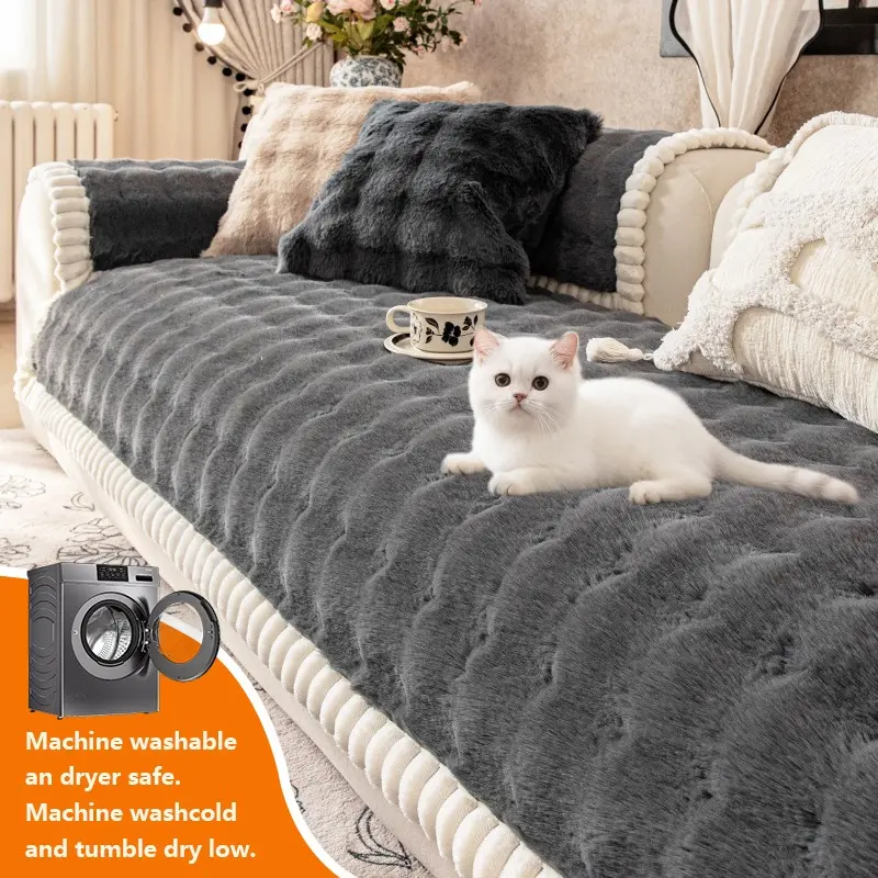 sofa cover 1pc Pure Color Plush Sofa Cushion, All-Season Universal Modern Design, Living Room Bedroom Decor, Pet-Friendly Sofa Cover, Washable Sofa Protector, Couch Sofa Protector