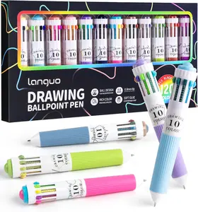 12 Park Multicolor Pens, 10-in-1 Colored Ballpoint Pen, 0.8mm Fine Point Smooth Writing, Retractable Ballpoint Pens for Office School Students Children