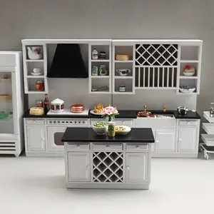 Modern White Kitchen Cabinet 3-Piece Set 1:12 Miniature Furniture for Dollhouse Scene, Perfect Christmas New Year Gift Idea