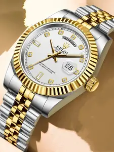 New Log Series Luxury Business Men's Watch, Quartz Waterproof Calendar Steel Band Buckle, Fashion Casual Simple Stylish Trendy Gift, Business Quartz Watches