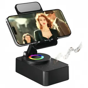 5-In-1 Portable and Rechargeable Bluetooth-compatible Speaker with Wireless Charger, Emergency Power Bank, Colorful Ambiance Light, Phone Stand, Compatible with iPhone/audio