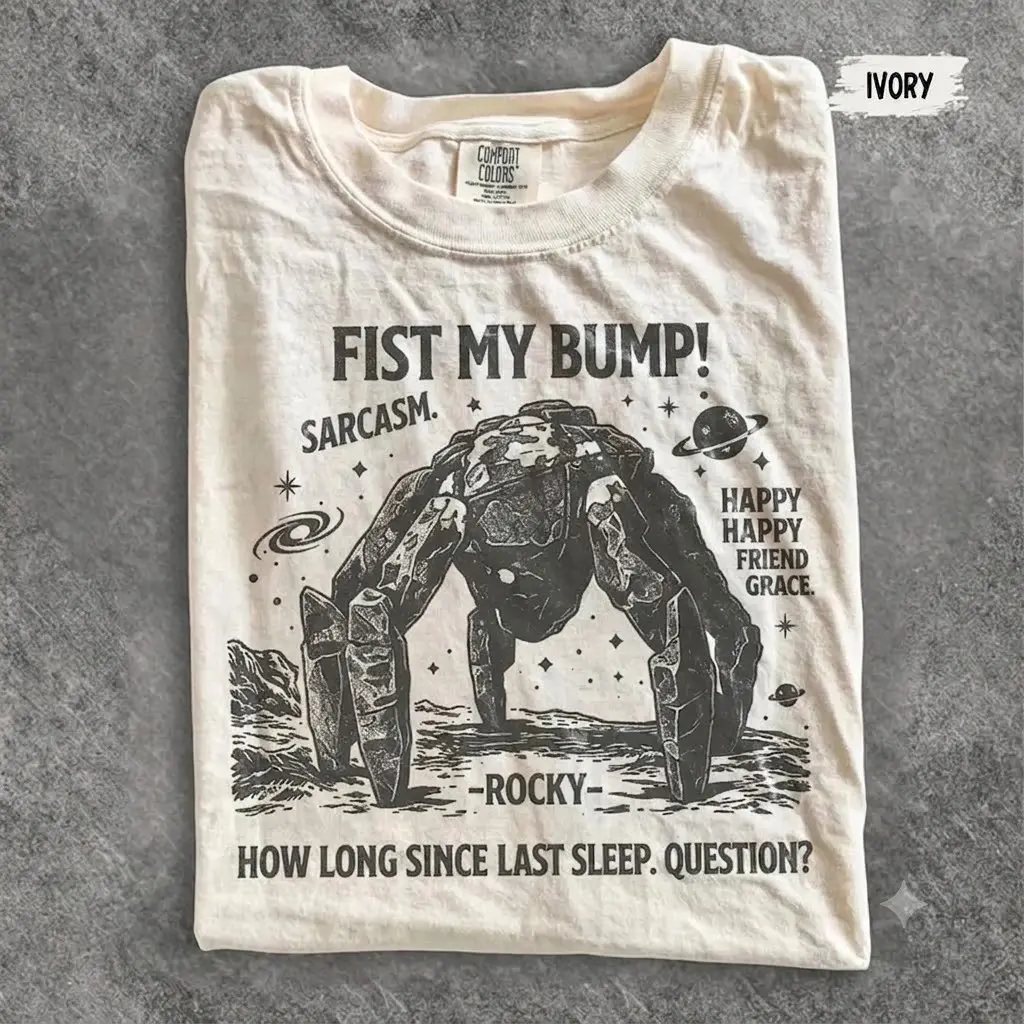 Project Hail Mary Rocky Alien Graphic Tee, Fist My Bump Funny Sci-Fi Space Shirt with Quote Design, Comfort Colors Sci-Fi Fan Gift