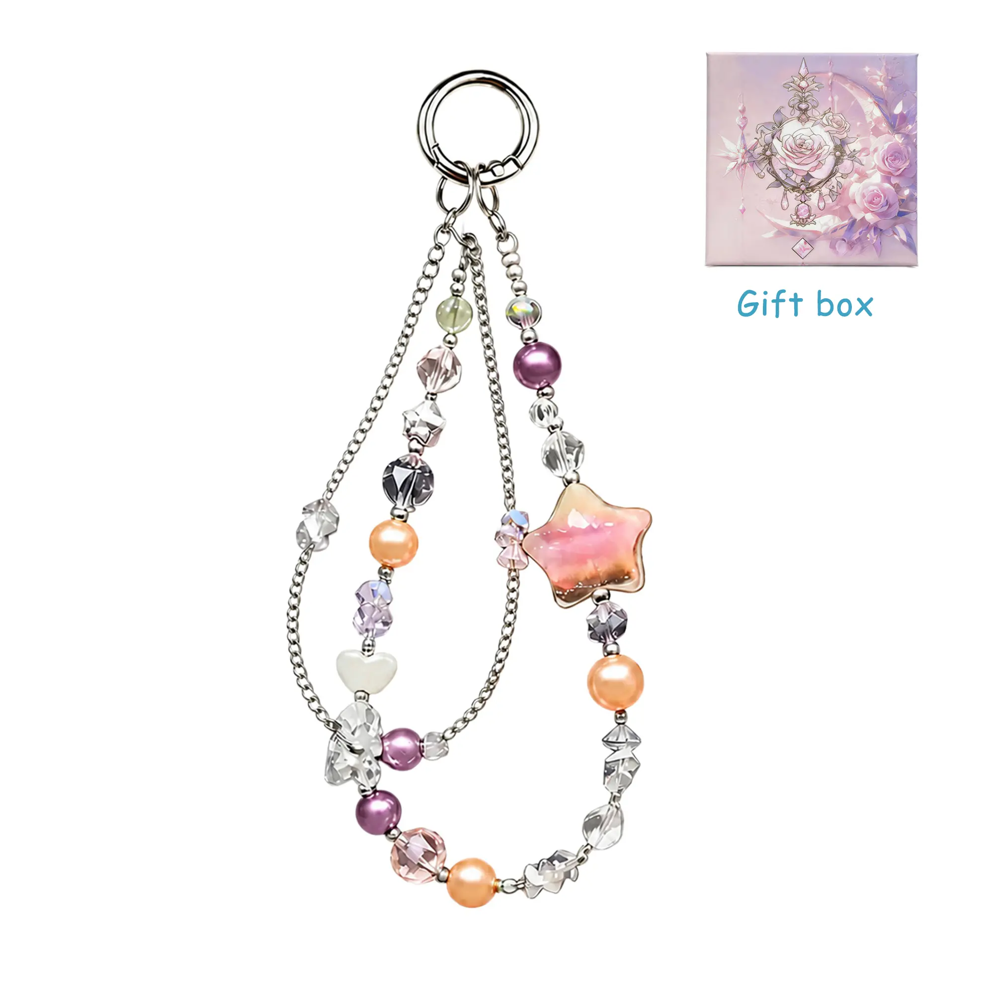 Luminous Glow-in-the-Dark Beaded Phone Charm - Butterfly & Star Beaded Wrist Strap, Detachable Keychain for Phone, Bag, Beads