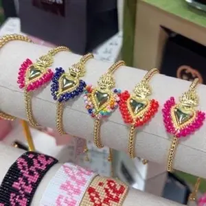 Heart Bracelet - Colorful Beaded Design with Gold Accents