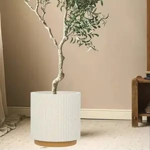 8.86-Inch Ivory/ Vertical Stripe Plastic Flower Pot, Home Decor Planter, Rubber Tree & Olive Tree Container, Indoor/outdoor Plant Holder