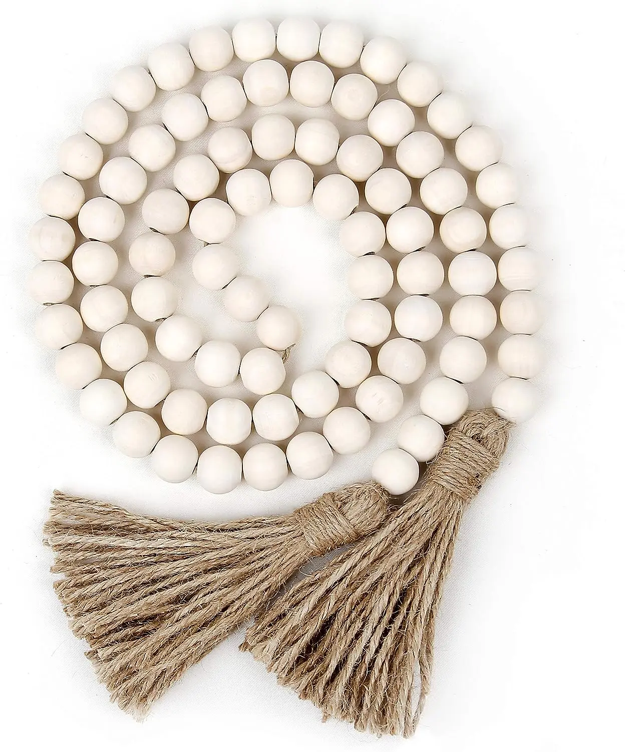 HomeWinner 58in Boho Wood Bead Garland with Tassels, Rustic Farmhouse and Prayer Country Decorative and Door Beads Wall Hanging Decoration (Nature) Wooden Ornaments Hangable
