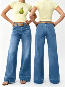 New retro washed high waisted wide leg jeans from Europe and America, loose and casual distressed women's jeans