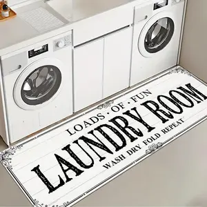 1 Pc White Laundry Room Rug Soft And Comfortable Long Strip Carpet Printed Mat Anti Slip Floor Mat Suitable For Kitchen Living Room Bedroom Sink Laundry Room Decoration Carpet Mat