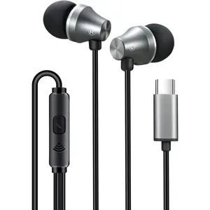 A101C USB C Headphones Earbuds with Microphone - Wired Type C Plug in in-Ear Earphones for  Galaxy,  Pixel and  USB C Devices ( Metal)