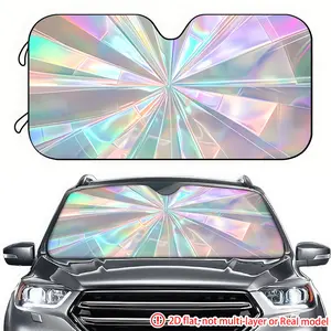 1pc Laser Light Effect Car Sunshade, Heat-Resistant Front Windshield Protector, 2D HD Print, Ideal for Rvs, Suvs, Trucks, Travel & Camping