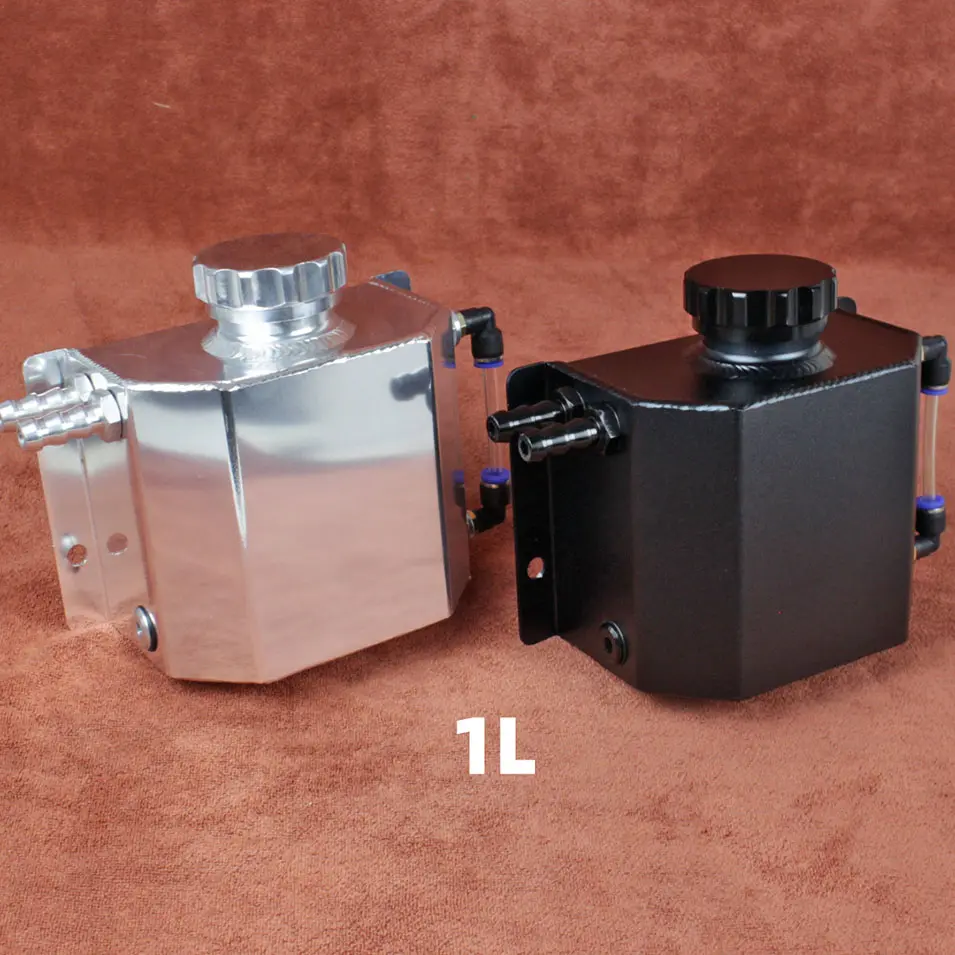 1L Aluminum Car Reservoir Recovery Water Expansion Overflow Coolant Radiator Tank - Silver/Black