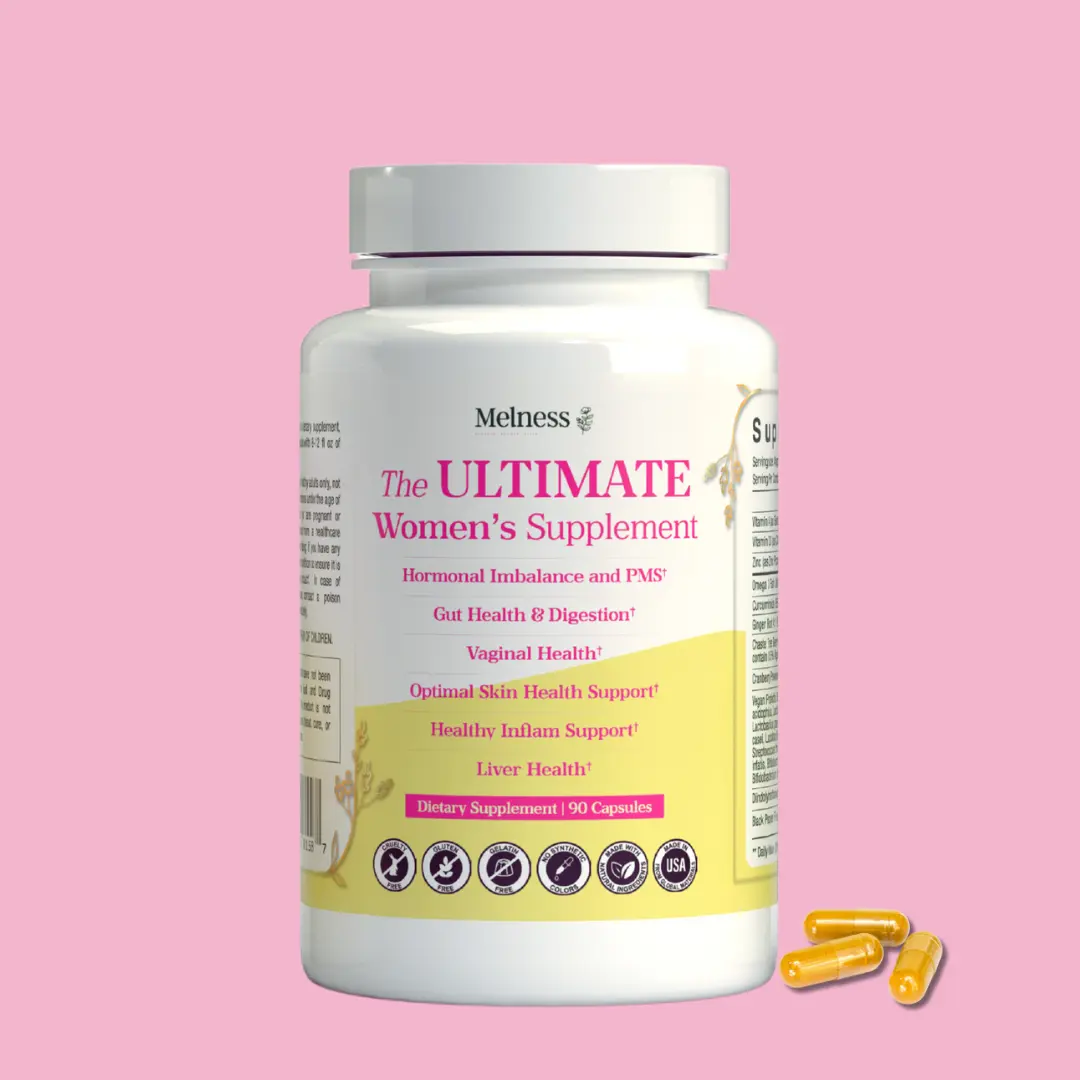 Hormone Balance & Clear Skin Support Vitamins by Melness: Women’s Supplement with Vitamin A, Probiotics, Omega-3, Ginger, Zinc, DIM & More