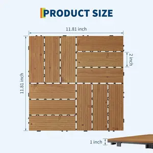 33 Pack Acacia Wood Deck Tiles Interlocking, 12" x 12" (32 Sq ft Total Coverage), Non-Slip Water-Resistant Flooring for Outdoor Patio, Balcony, Poolside-DIY, Indoor & Outdoor Use,Brown