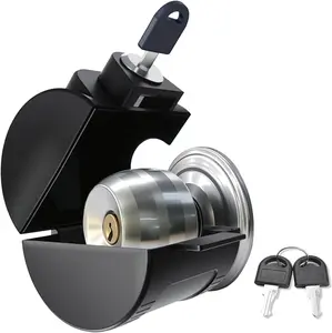 Child Proof Door Knob Cover Lock – Prevents Turning of Door Knob and Access to Keyhole, Can be Used for Home Rentals, Evictions, Job Sites & More – Keyed Alike (Black)