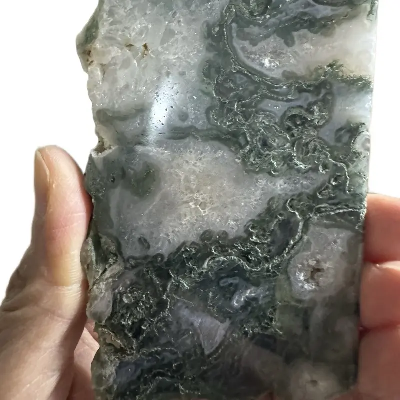 Verdant Sanctuary Relic Moss Agate Druzy Slab Natural Gemstone for Healing and Home Decor