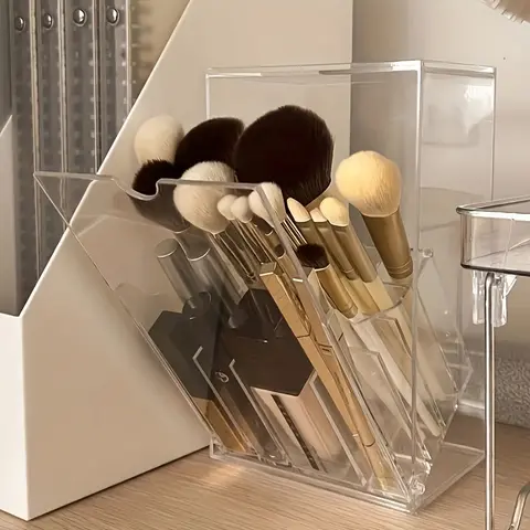 1Pcs Transparent Acrylic Makeup Brush Organizer Adjustable Desktop Cosmetics Storage Box Multi Grid Clear Plastic Container for Brushes Beauty Tools Perfume