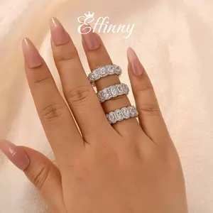 Effinny Jewelry Full Eternity Women's Wedding Bands, S925 Sterling Silver Stacking Bands, 5A Cubic Zirconia Bridal Ring for Wedding, Party, Stackable Ring, Adults