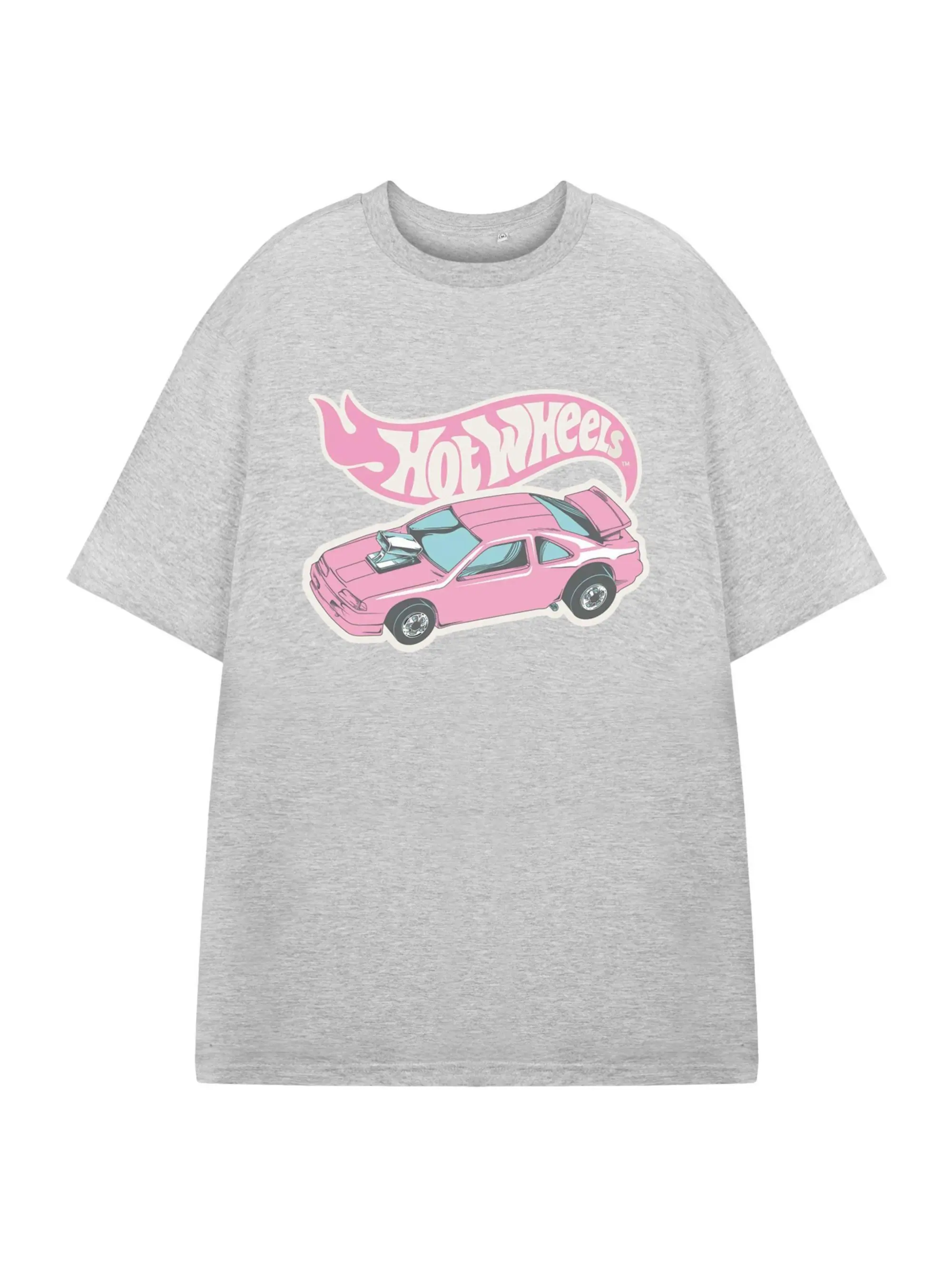 Men's Vintage Hot Wheels Pink Retro Muscle Race Car Flame Logo Crew Neck T-Shirt - Unisex Premium Heather Gray Cotton Short Sleeve 70s Streetwear Top, Ideal Gift for Hot Wheels Collectors