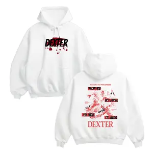 Dexter TV Show Hoodie, Red and Black Blood Splatter, He’s Got a Way with Murder, Vintage TV Show Graphic Hoodie for Dexter Fans
