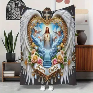 Jesus Christ Angelic Heart Flannel Blanket  Soft Flannel Blanket Gifts For Jesus Christ Loves By Children And Adults Alike Suitable For Sofa Beds Living Rooms Beloved  Home Decor Birthday Gifts Holiday Party Halloween Blankets Christmas Blanket