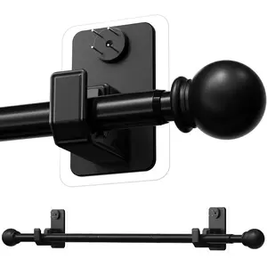 No-Drill Curtain Rod with Adhesive Pin-Nail Mount System Renter Friendly Minimal Wall Damage 5/8 Diameter Black Adjustable Rod for Windows 28 to 48 Inch