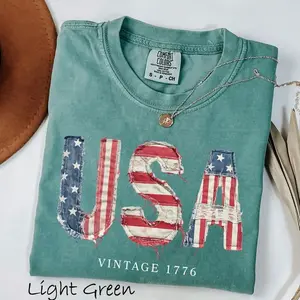 Comfort Colors Shirt 100% Cotton USA , 4th Of July Shirt | Retro Faux Patchwork USA Tee | Patriotic American Graphic Shirt