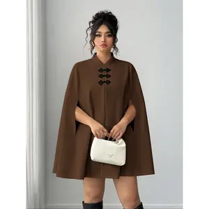 New Traditional Belted Cape Coat, Vintage Mix-and-Match Style, Buckle Detail, Poncho Shape, Fashionable Streetwear, Party Essential