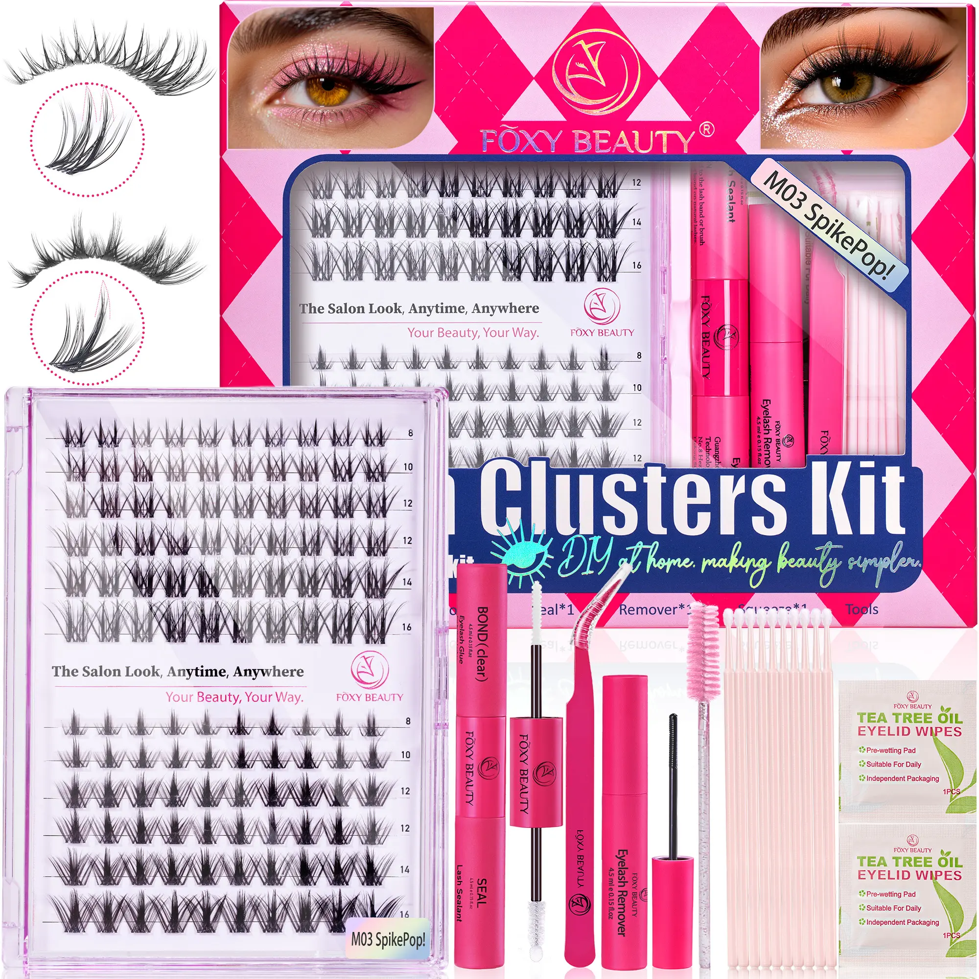 Foxy Beauty Waterproof DIY Lash Extension Kit with D Curl Clusters, Bond & Seal, Applicator – For At-Home or Travel Use – Reusable, Beginner-Friendly, Natural Salon Look – Add to Cart Buy Now