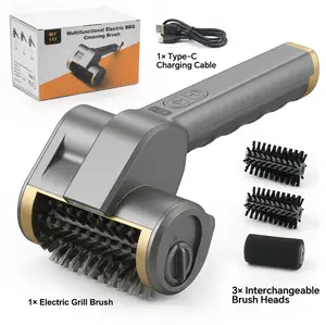 Electric Grill Brush | No Bristle Automatic Rotating | Wireless Rechargeable with LED Light | Stainless Steel Roller | Backyard BBQ Camping | Grill Cleaning Tool for BBQ Lovers tiktokshopspringglowup BBQ grill brush