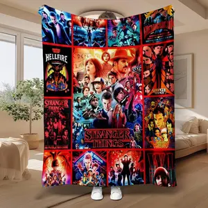 Stranger Things Throw Blanket Super Soft Cozy Warm Flannel Bedding, Bold Poster Art Sci-Fi Fan Gift for Teens, Perfect for Couch Netflix Movie Night & Dorm Room Decor