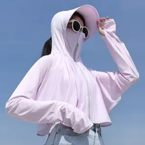 Women's Sun Protective Jacket Full Zip with Mask and Brim UPF 50+ UV Sun Protection Clothing Lightweight Long Sleeve Hoodie Sun Shirt