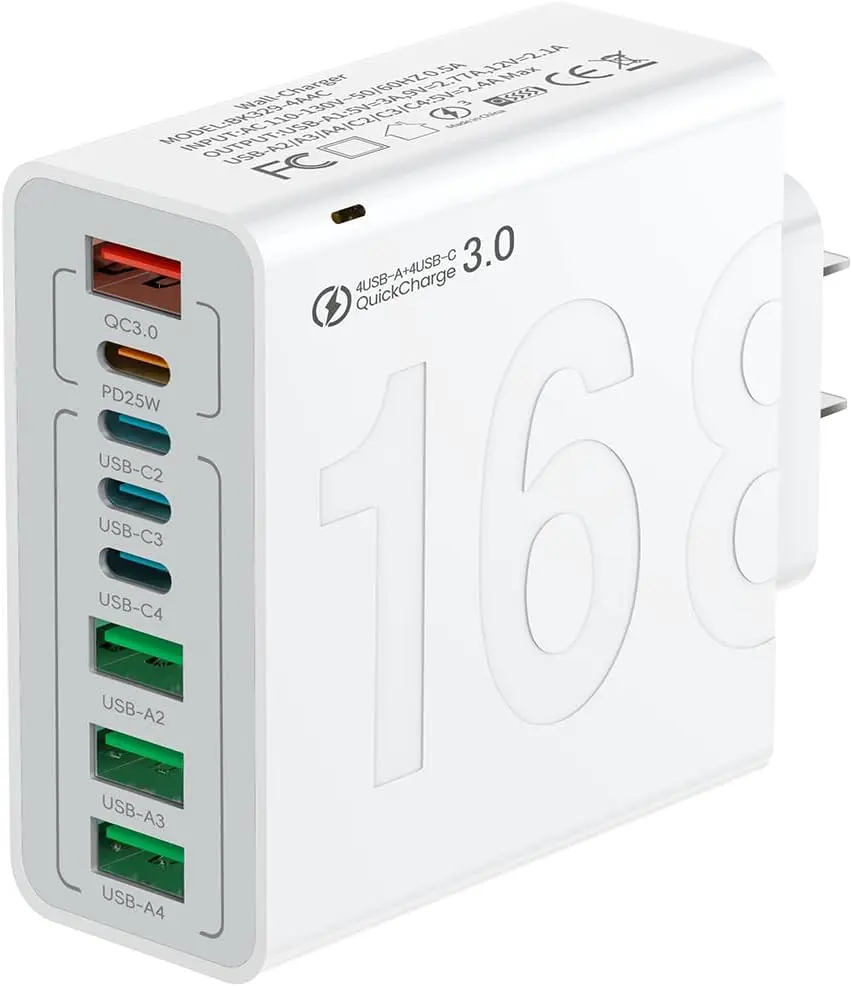 8-Port USB Type-C Fast Charger Block for iPhone & Samsung Electronic Device