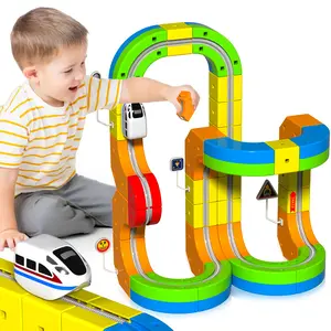 Electric Train Set for Kids, 69Pcs Build 3D DIY Track Building Kits with Train and Traffic Signs, STEM Car Toy Set for Kids, 3 4 5 6 7 8 Years Old Boys & Girls Birthday