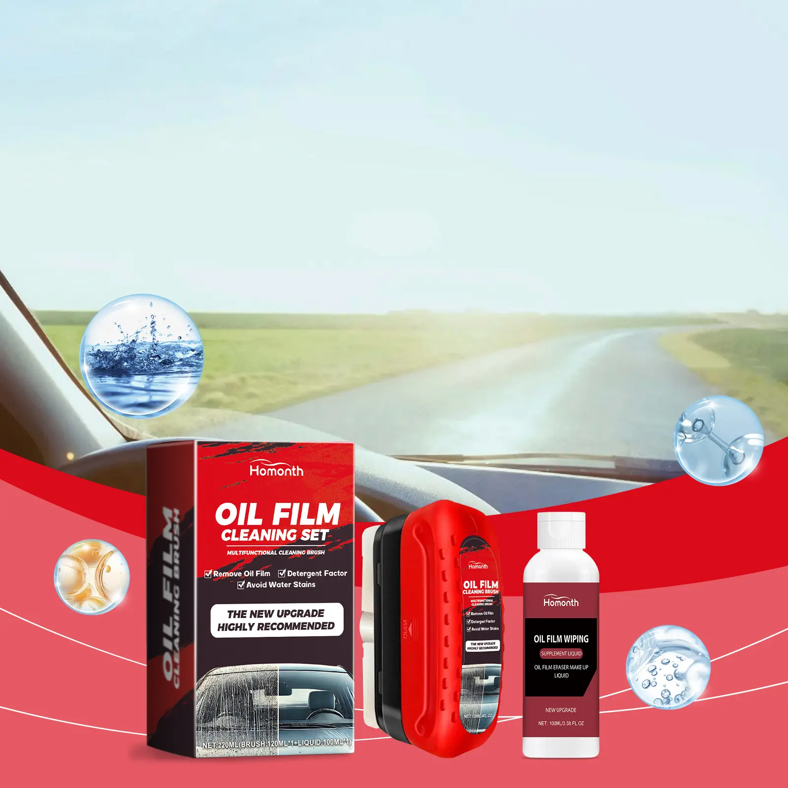 Car Windshield and Glass Cleaning Kit – Removes Oil Film, Grease, and Dirt