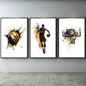 Basketball Themed Canvas Painting, 3 Counts/set Creative Modern Art Design Basketball Player Pattern Wall Art, Wall Decor for Home Living Room Bedroom, Ornaments