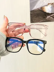 Women's Square Frame Glasses, Lightweight Comfortable Fit, Plain Color Casual Versatile, Anti Blue Glasses, Clear Transparent Lenses for Work Commute, Lightweight Eyewear