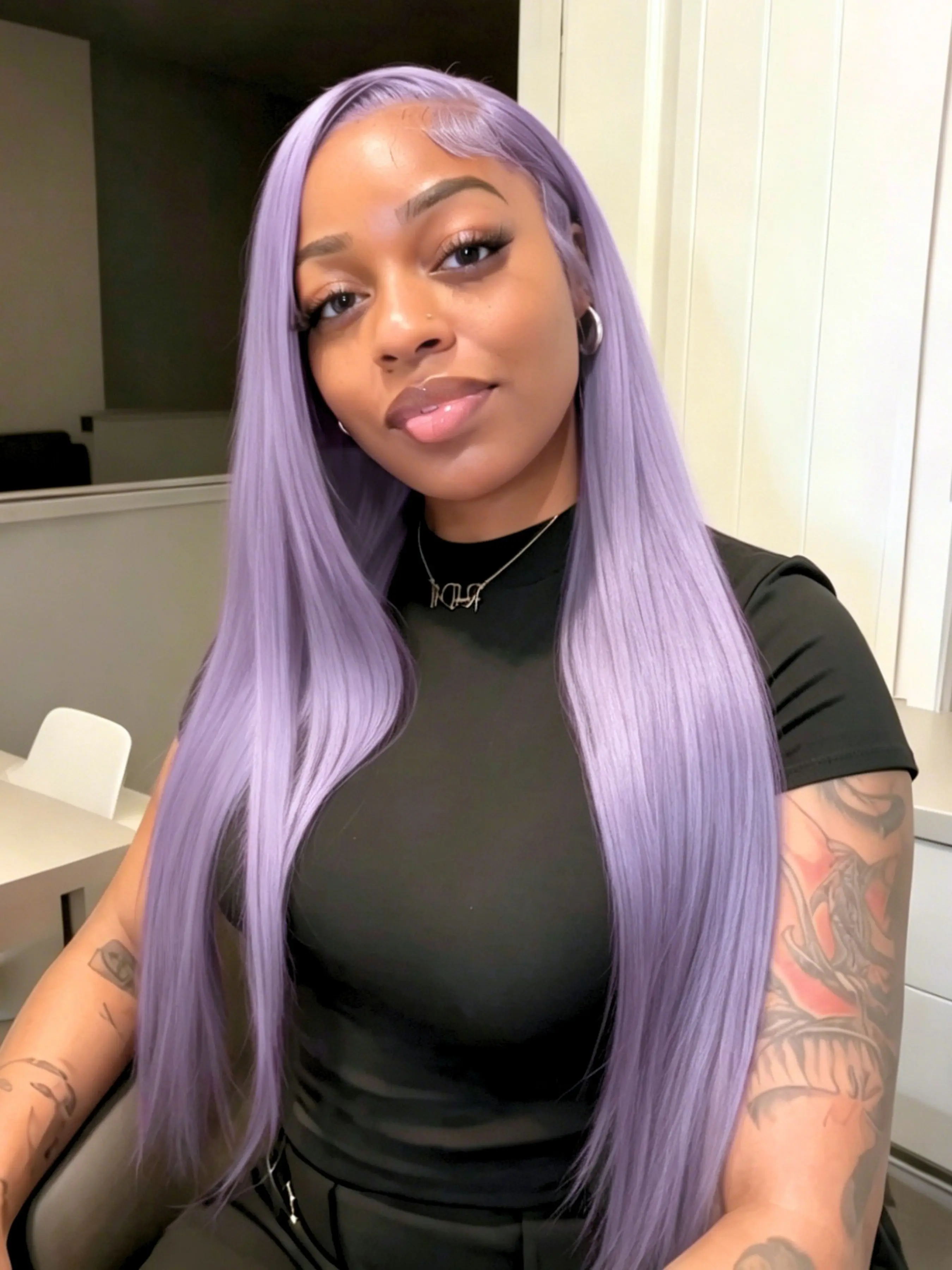 Lavender Long Silky Straight Wig, Elegant Wig, High Quality Wigs, Lace Front Wigs 13x4 HD Transparent Lace Frontal Wig Pre Plucked Natural Hairline Heat Resistant Synthetic Fiber Cosplay Party Wigs 28 Inch