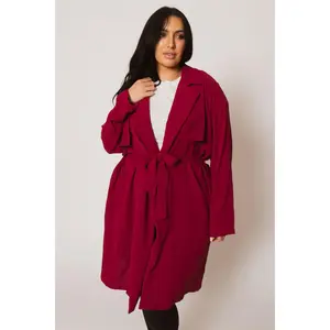 Plus Size Timeless Tie Coat - Magenta
