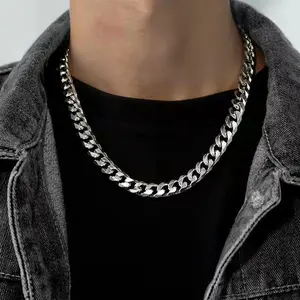 1 piece Size 3.5mm-9mm Men's Necklace Stainless Steel Cuban Link Chain Bracelet Necklace Steel Color Male Jewelry