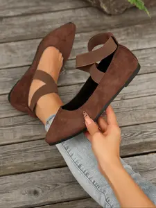 Women's Ballet Flats with Adjustable Strap, Comfortable Slip-On Mary Jane Shoes, Knit Casual Footwear for Daily Wear, Slingback Flats