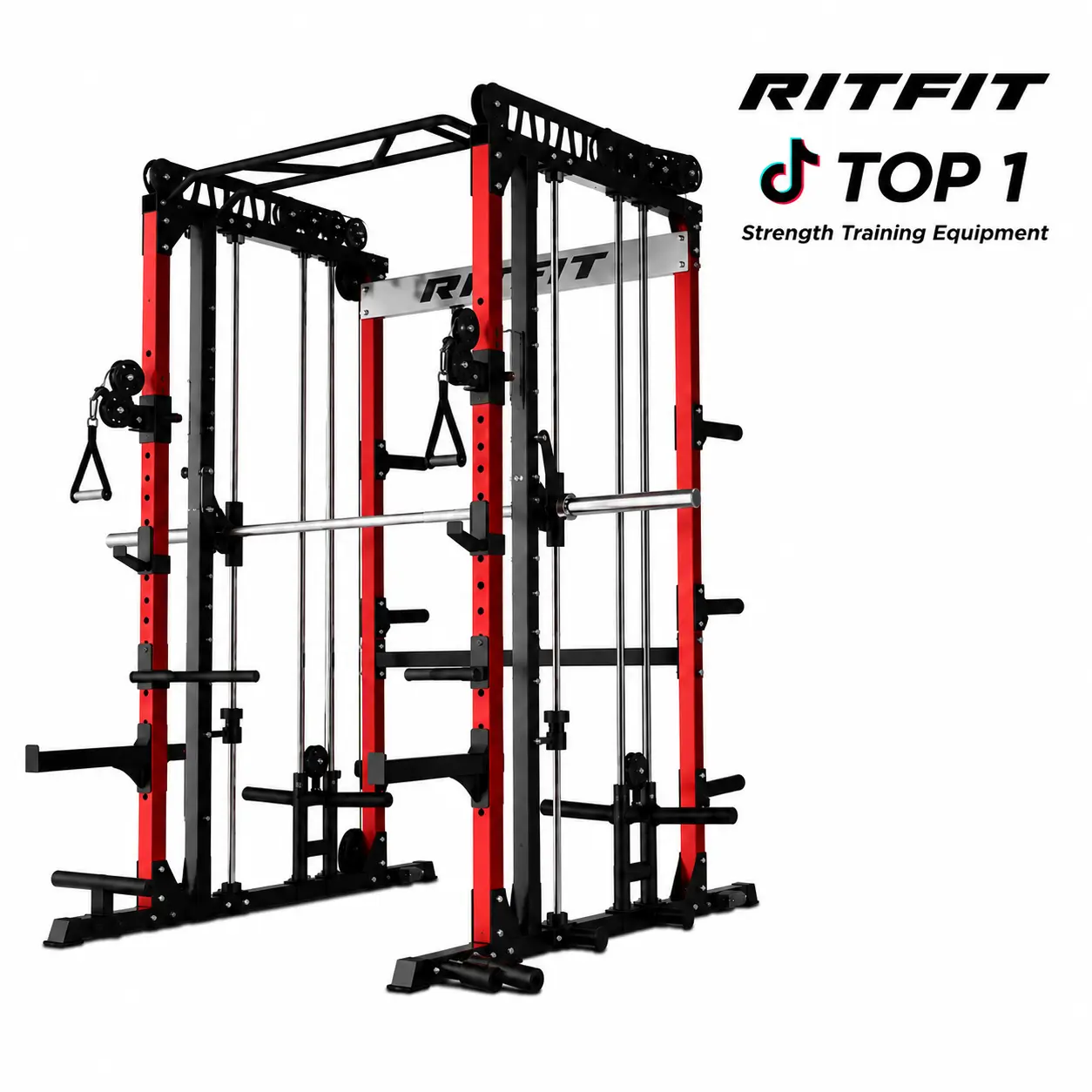 RITFIT M1 Pro/2.0 Multi-Functional Smith Machine Home Gym Rack, Modern Steel Frame, Powerful Storage System, Smooth Cable Crossover System, Lat Pulldown Machine for Strength Training, At Home Gym Equipment,summerwins