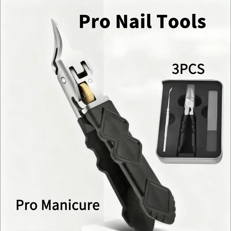 Pro Nail Tools Professional Nail Clipper Set for Men & Seniors Curved Ultra-Sharp Blades Anti-Slip Ergonomic Grip Durable Safe Manicure Tool 3PCS Nail Care Product