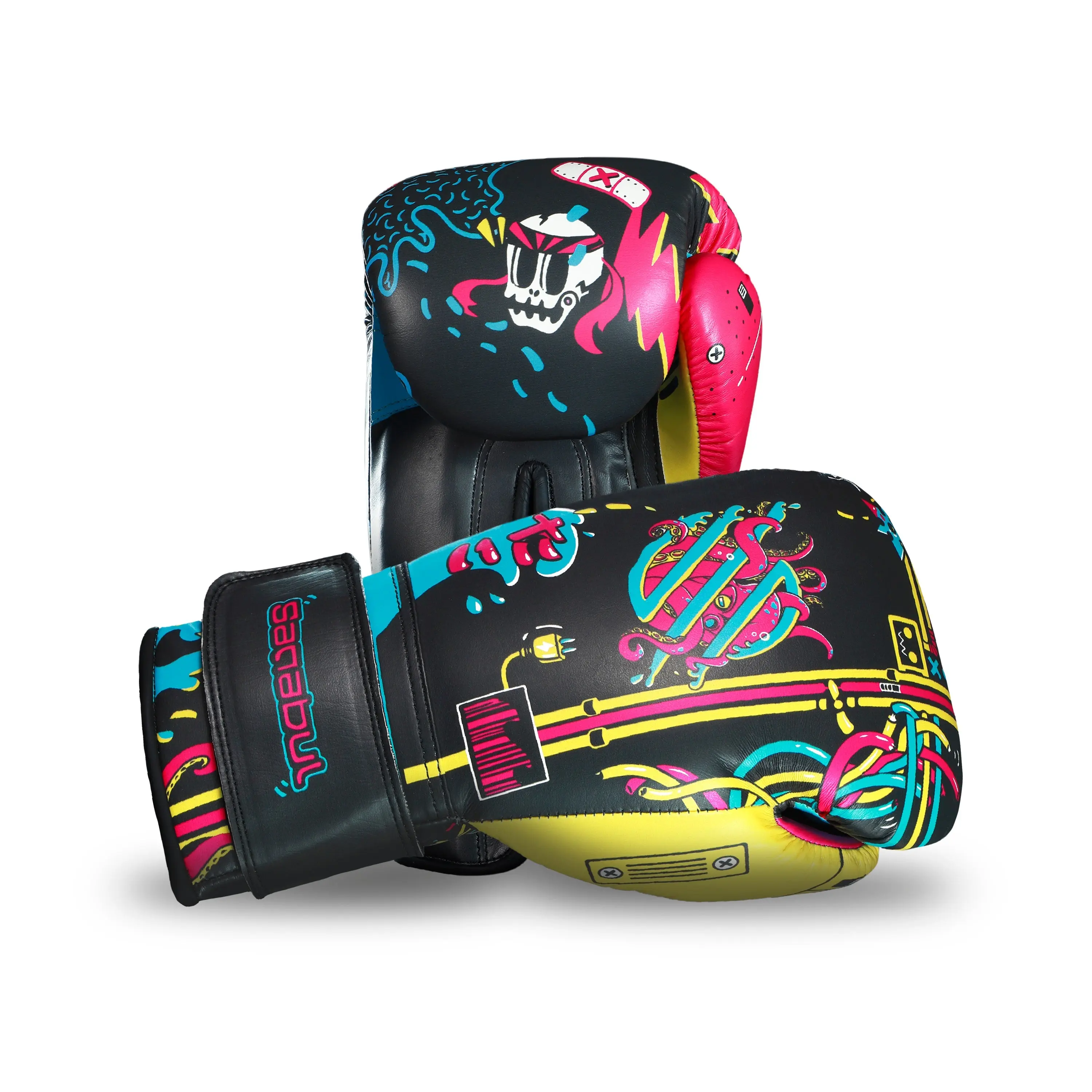Ronin Professional Boxing Gloves with Unique Design, Black Color, and Stylish Patterns
