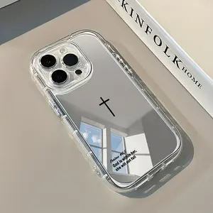 Faith Cross Luxury Mirror Smartphone Casing, Shockproof Slim-Fit Protective Cellphone Cover for iPhone 17,16 Pro Max,15 Plus,14,13,12,11 Pro Max, Elegant Handheld Phone Accessory for Women, Ideal Gift for Her, Premium Mobile Phone Accessories
